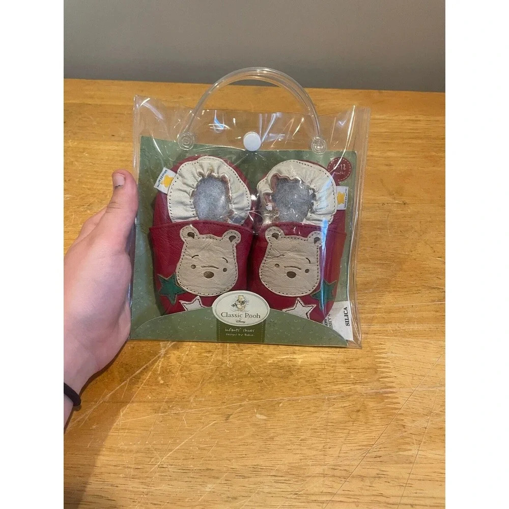 Classic‎ Winnie Pooh 6-12 Mos Leather Baby Infant Booties Shoes First Christmas